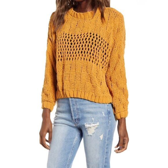 NWT Billabong Onward We Go Chenille Sweater Mustard L - Picture 3 of 12
